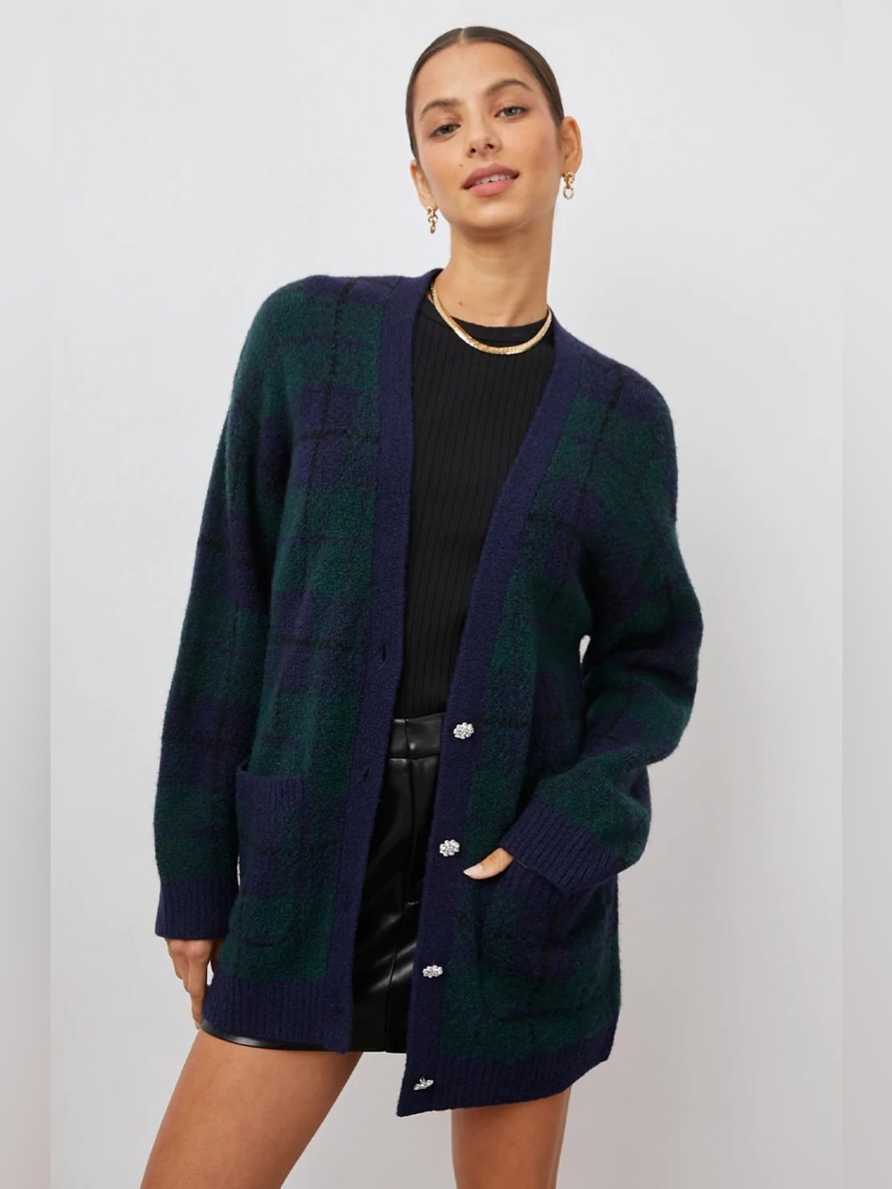 Rails Size XS Runi Cardigan in Blue & Green Tartan Plaid